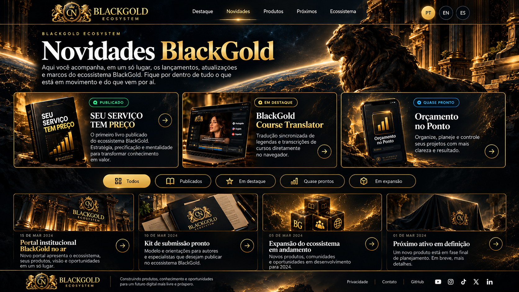 Novidades — BlackGold — visual aprovado BlackGold Ecosystem